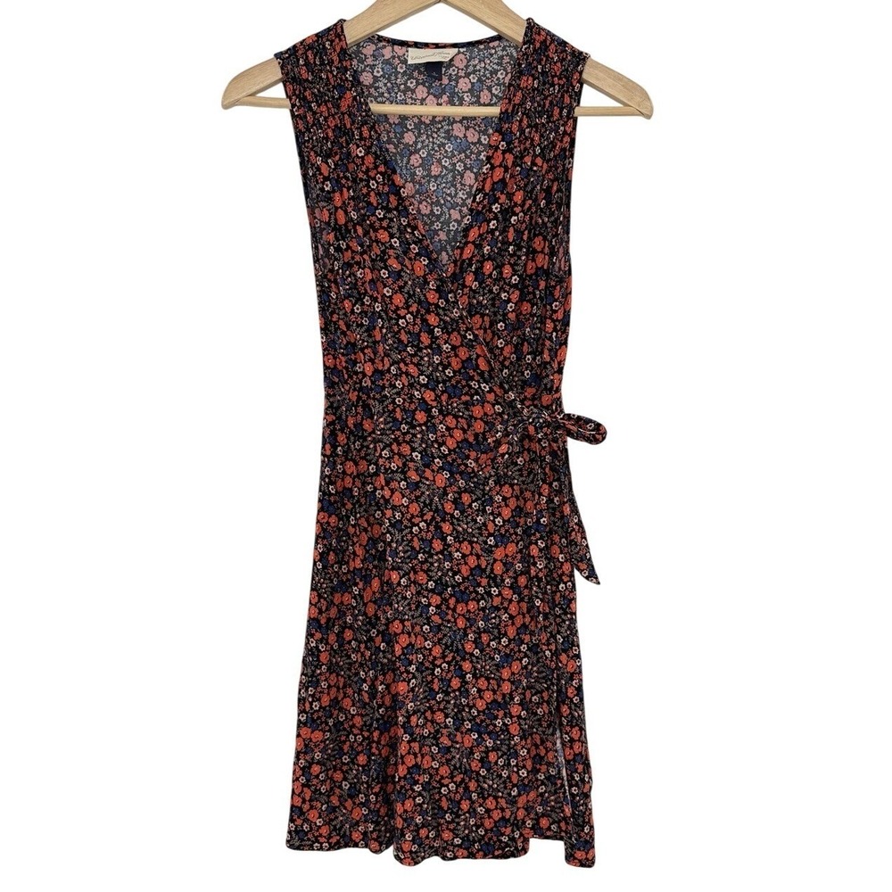 Universal Thread Floral Red Black Sleeveless Wrap Dress Sz Sm Preppy Boho Girly